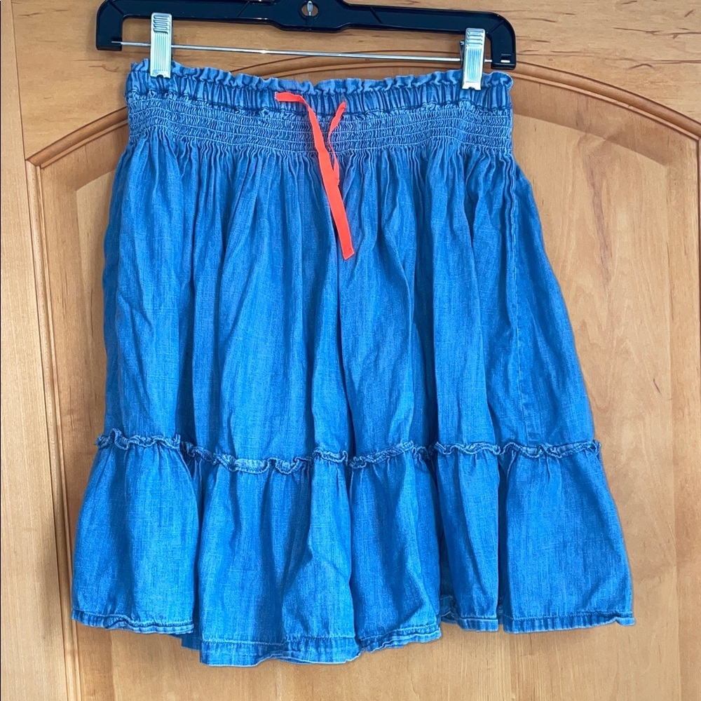 Mini Boden Tiered Denim Skirt with Contrast Drawstring Girls 11/12y As Is